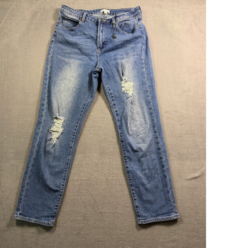 Kendall & Kylie 11/12 High Rise Medium Wash Distressed Ripped Straight Leg Jeans